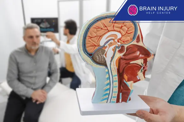 Modelo anatómico de la cabeza mostrando el cerebro